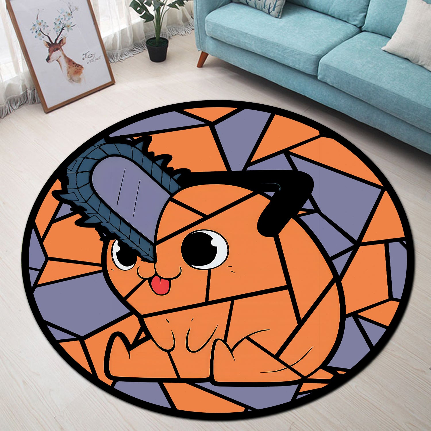Pochita Chainsaw Man Stained Glass Round Rug