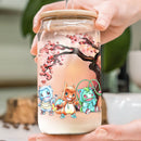 Gen 1 Bulbasaur Charmander Squirtle Japan Style Cherry Blossom Glass Can