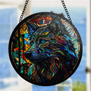 Psychedelic Wolf Round Stained Glass Window Hanging Panel Suncatcher