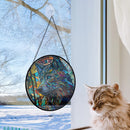 Psychedelic Wolf Round Stained Glass Window Hanging Panel Suncatcher