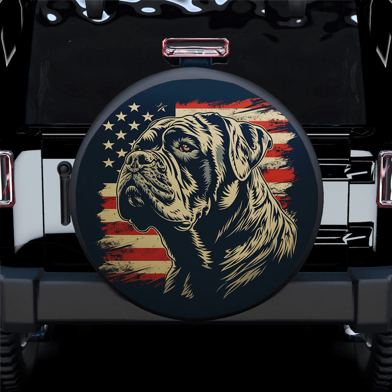 Boxer Dog American Flag Car Spare Tire Cover
