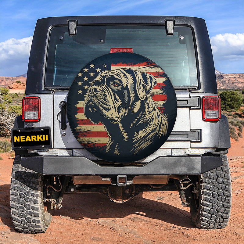 Boxer Dog American Flag Car Spare Tire Cover