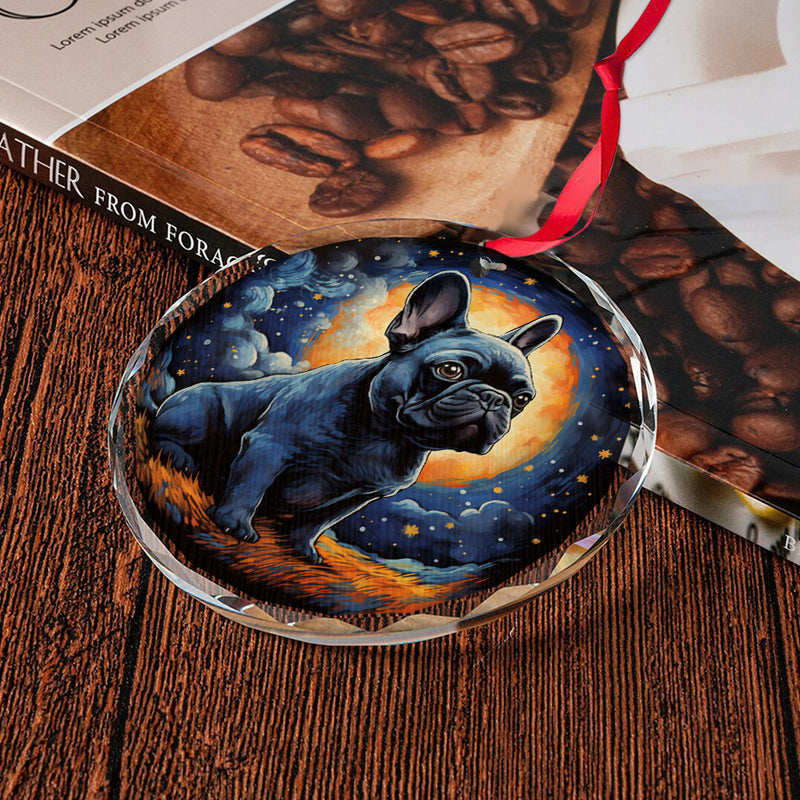 Pug Dog Starry Night Glass Ornament