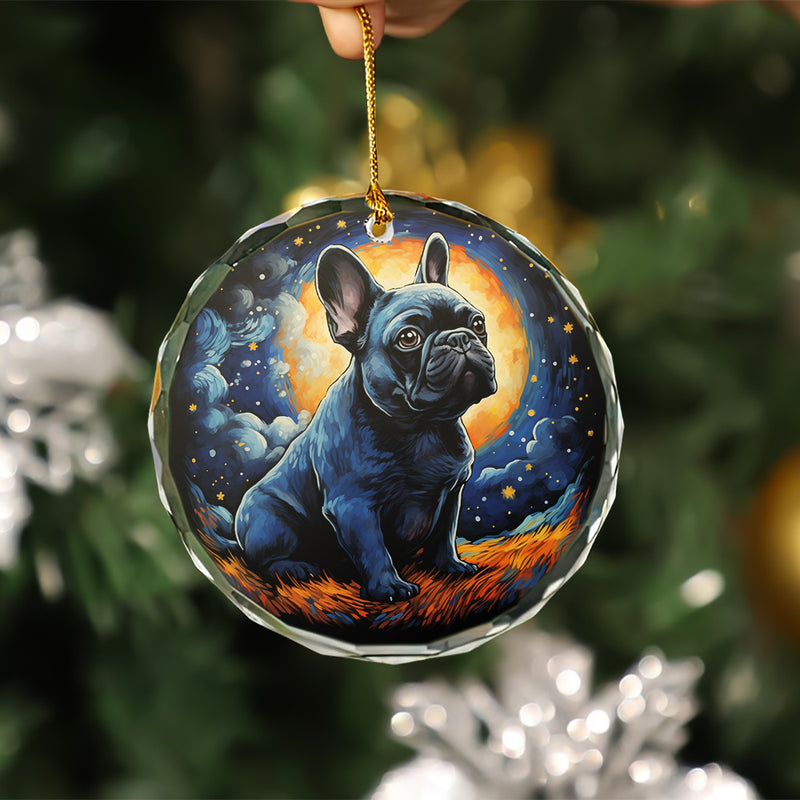 Pug Dog Starry Night Glass Ornament
