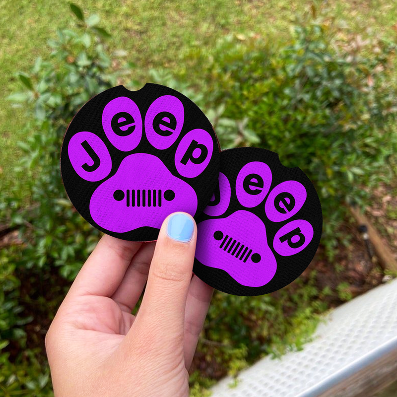 Purple Jeep Paw Car Coasters Auto Cup Holder