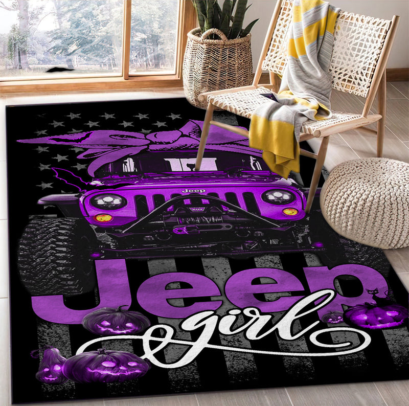 Purple Jeep Girl Halloween Carpet Rug Home Room Decor