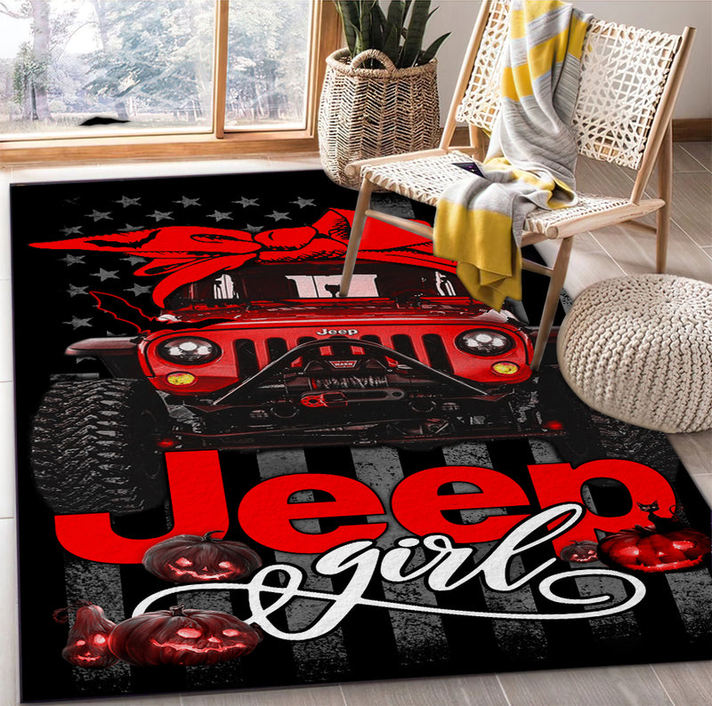 Red Jeep Girl Halloween Carpet Rug Home Room Decor