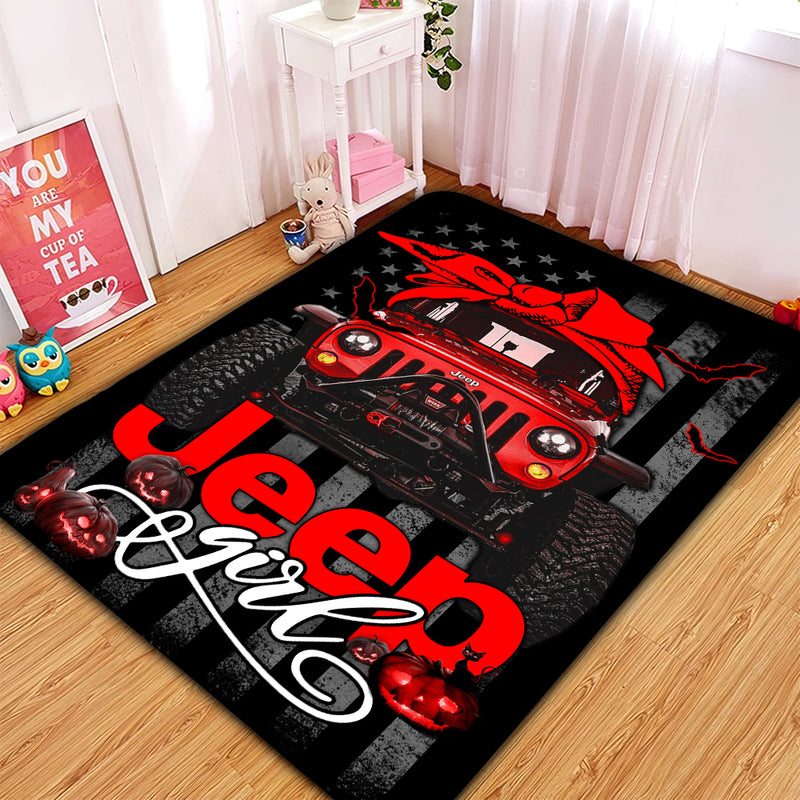 Red Jeep Girl Halloween Carpet Rug Home Room Decor