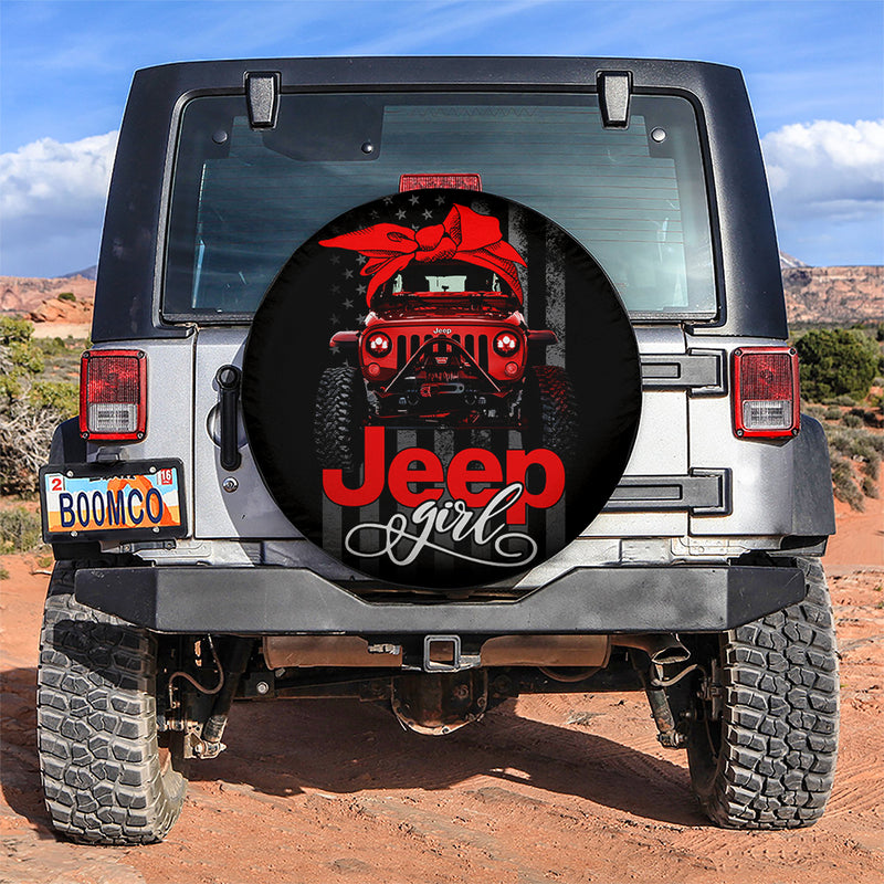 Red Jeep Girl Car Spare Tire Covers Gift For Campers