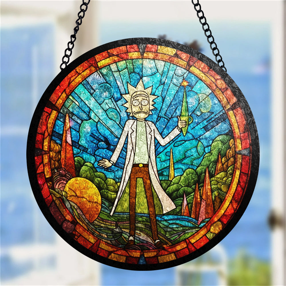 Rick And Morty Round Stained Glass Window Hanging Panel Suncatcher
