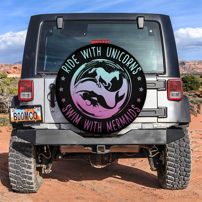 Ride With Unicorn Swim With Mermaid Car Spare Tire Cover