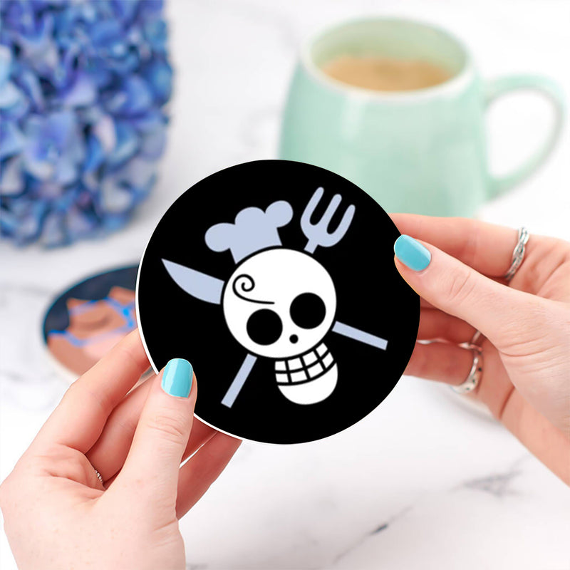 Sanji One Piece Icon Skull Ceramic Drink Coasters