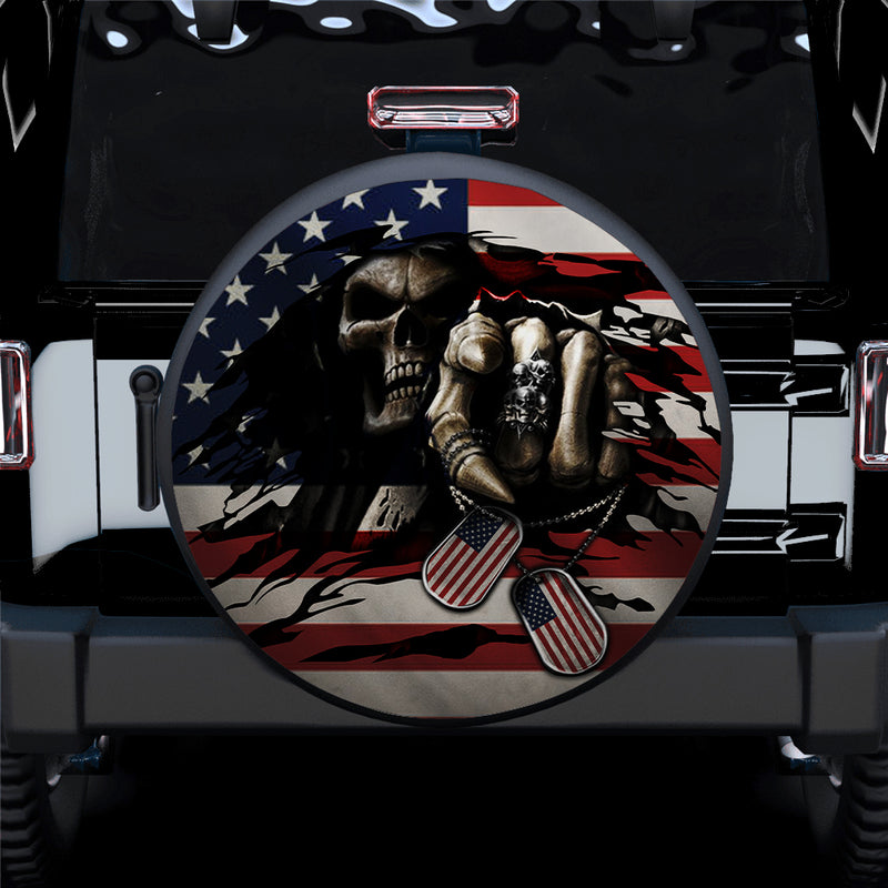Skull American Flag Car Spare Tire Covers Gift For Campers