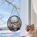 Metal Skull Round Stained Glass Window Hanging Panel Suncatcher