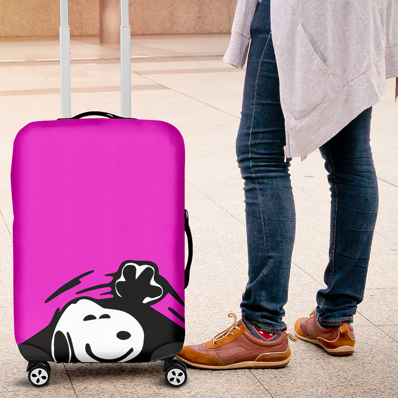 Snoopy Hidding Pink Luggage Cover Suitcase Protector