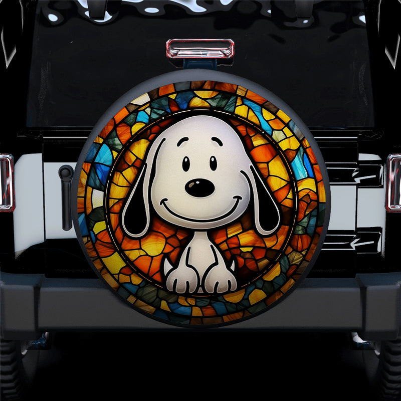 Cute Snoopy Stained Glass Car Spare Tire Covers Gift For Campers