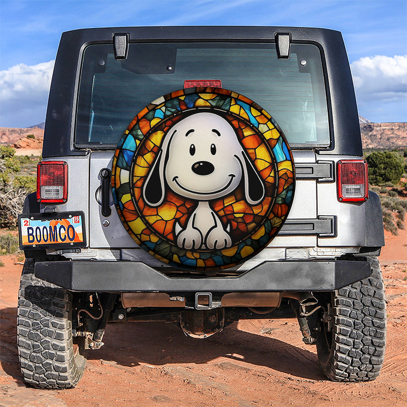 Cute Snoopy Stained Glass Car Spare Tire Covers Gift For Campers