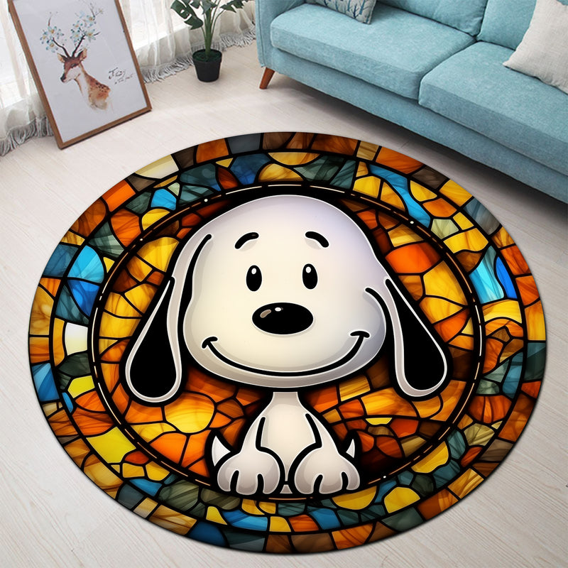 Snoopy Stained Glass Round Carpet Rug Bedroom Livingroom Home Decor