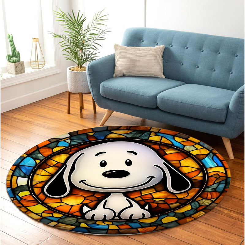 Snoopy Stained Glass Round Carpet Rug Bedroom Livingroom Home Decor