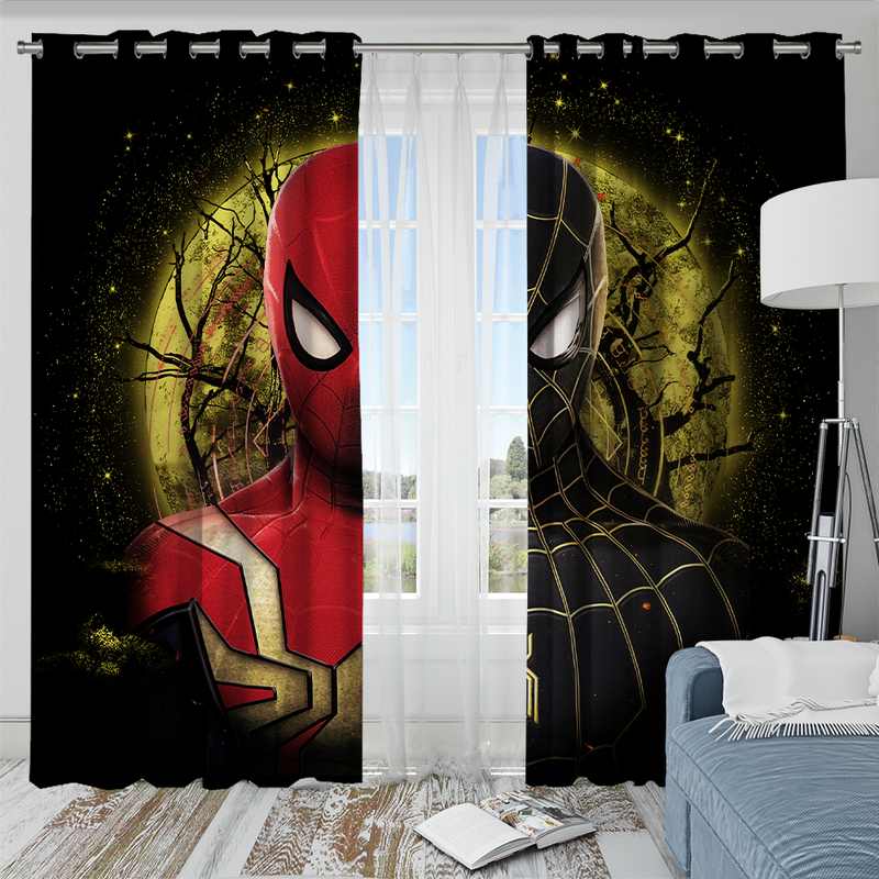 Spiderman Black Suit No Way Home Moonlight Window Curtain
