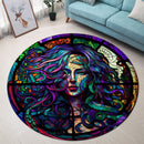 Stained Glass Medusa Snakes Round Rug