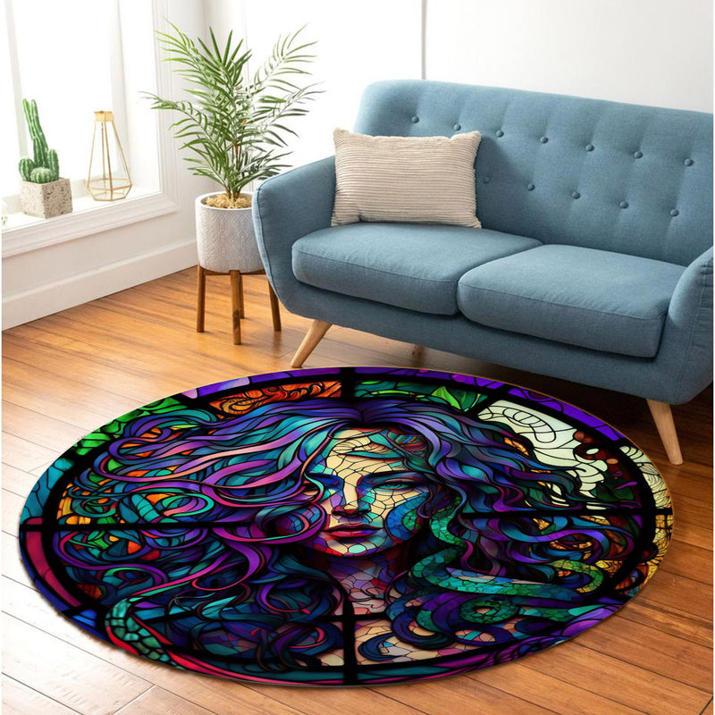 Stained Glass Medusa Snakes Round Carpet Rug Bedroom Livingroom Home Decor