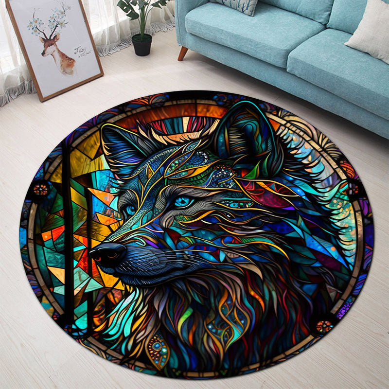Stained Glass Graffit Wolf Round Carpet Rug Bedroom Livingroom Home Decor