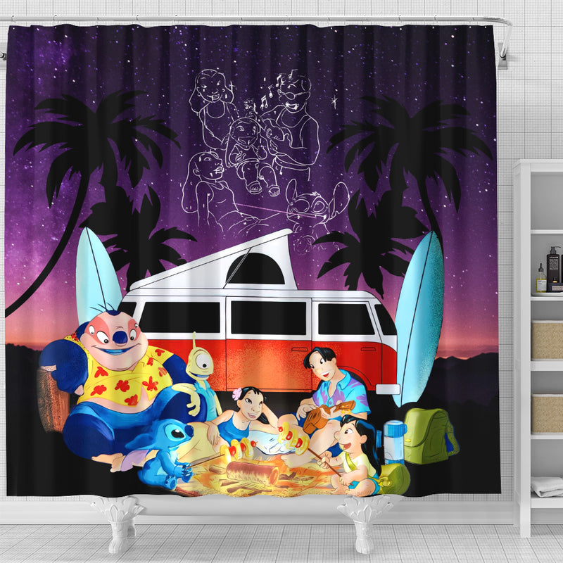 Night Camping Lilo Stitch Shower Curtain