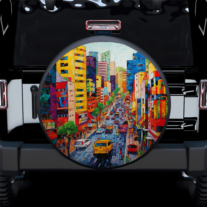 City Colour Art Jeep Car Spare Tire Covers Gift For Campers