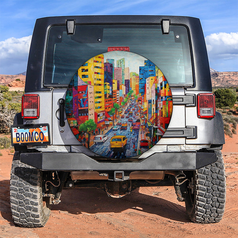 City Colour Art Jeep Car Spare Tire Covers Gift For Campers