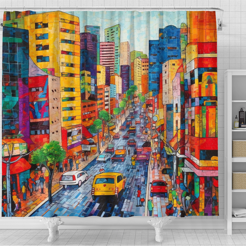 Street Colorfull Cartoon Shower Curtain