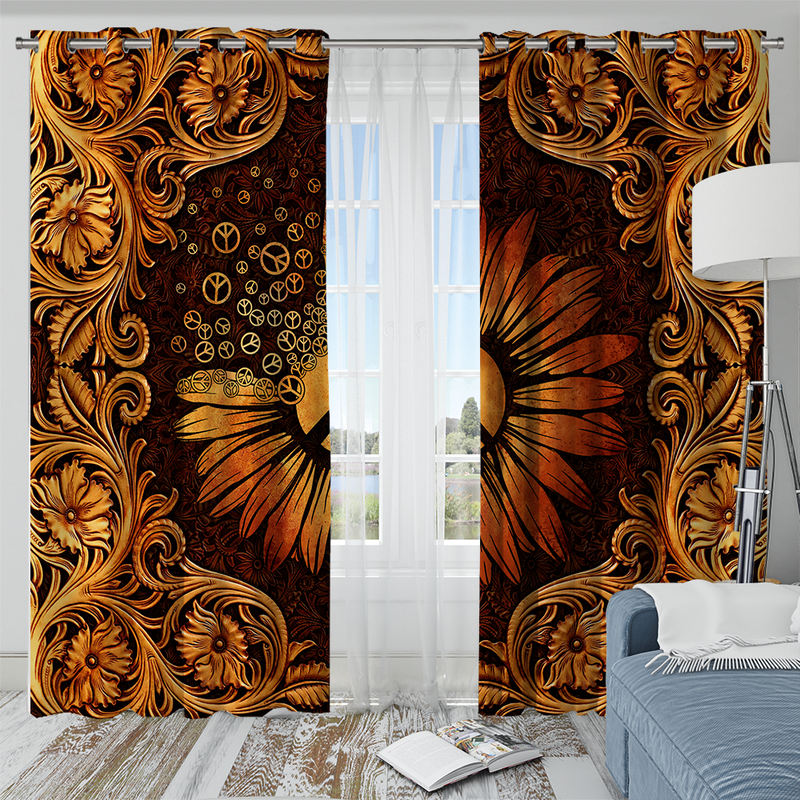 Sunflower Mandala Peace Sign Window Curtain