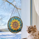 Sunflower Art Round Stained Glass Window Hanging Panel Suncatcher