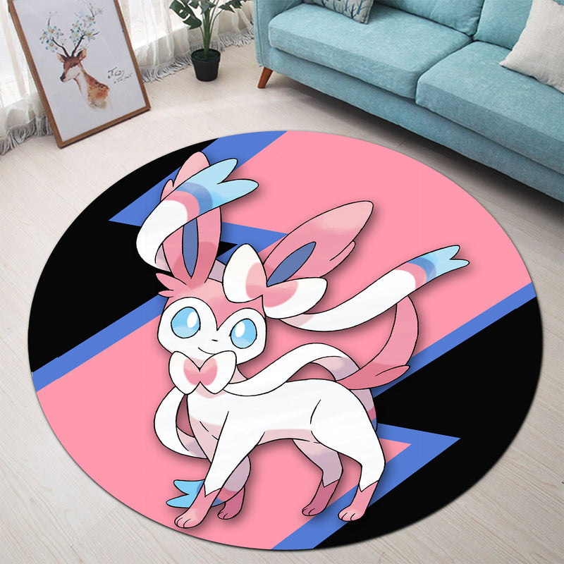 Sylveon Pokemon Round Carpet Rug Bedroom Livingroom Home Decor