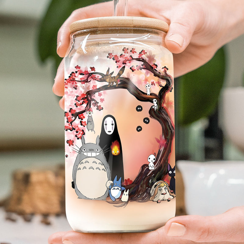 Anime Totoro Ghibli Japanese Sakura Iced Coffee Glass Can