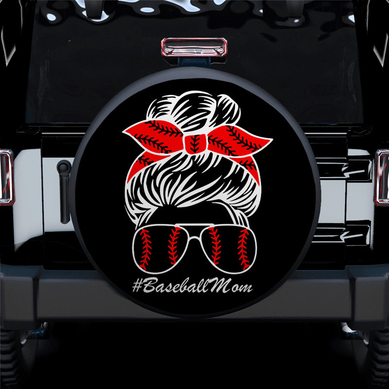 Red Messy Bun Baseball Mom Car Spare Tire Cover