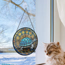 Tortoise Round Stained Glass Window Hanging Panel Suncatcher
