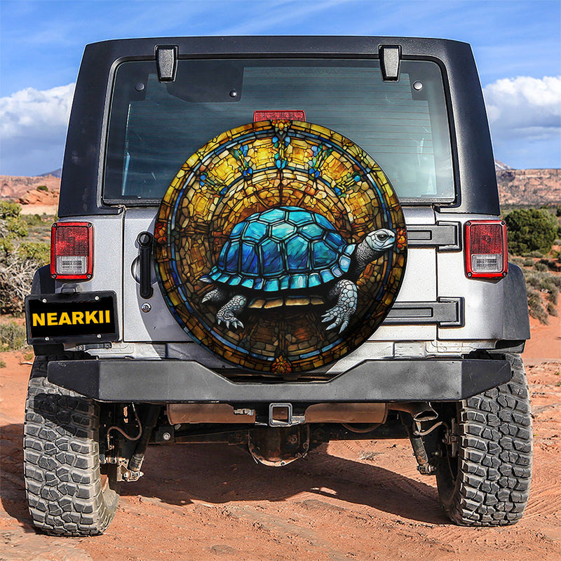 Tortoise Stained Glass Car Spare Tire Cover