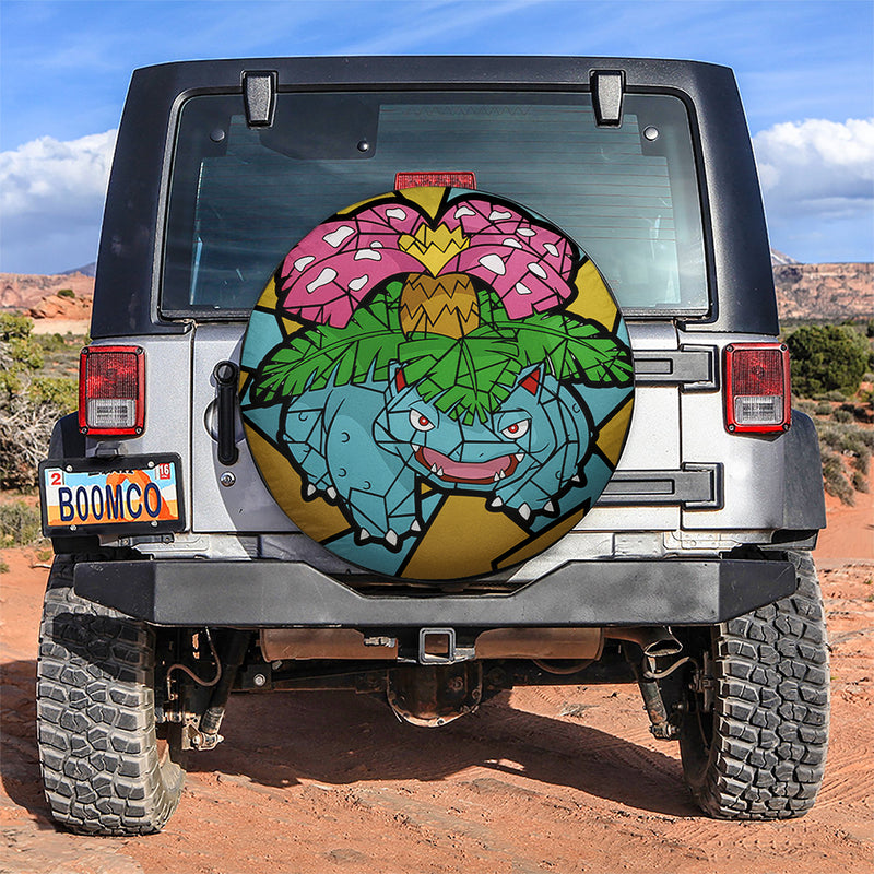 Venusaur Pokemon Stained Glass Car Spare Tire Covers Gift For Campers