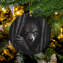 Werewolf Peeking Mica Circle Ornament