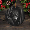 Werewolf Peeking Mica Circle Ornament