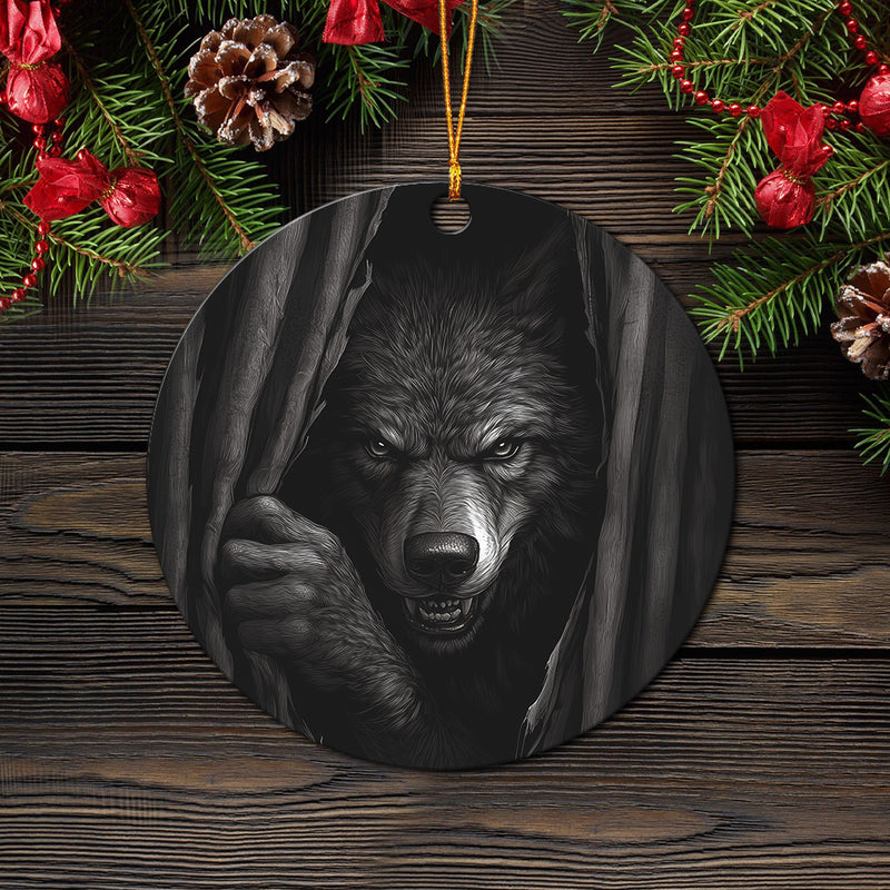 Werewolf Peeking Mica Circle Ornament Perfect Gift For Holiday