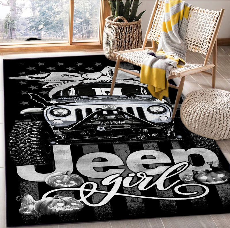 White Jeep Girl Halloween Carpet Rug Home Room Decor