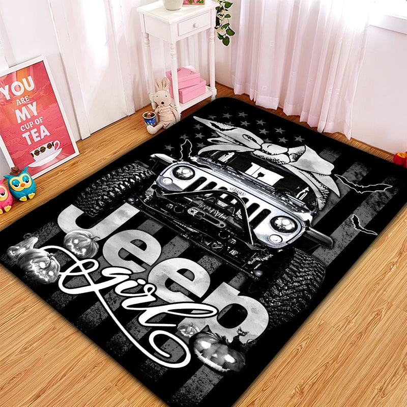 White Jeep Girl Halloween Carpet Rug Home Room Decor