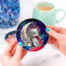 White Kitten Love You To The Moon Galaxy Ceramic Drink Coasters