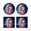 White Kitten Love You To The Moon Galaxy Ceramic Drink Coasters