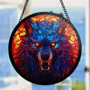 Wolf Round Stained Glass Window Hanging Panel Suncatcher