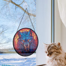 Wolf Round Stained Glass Window Hanging Panel Suncatcher