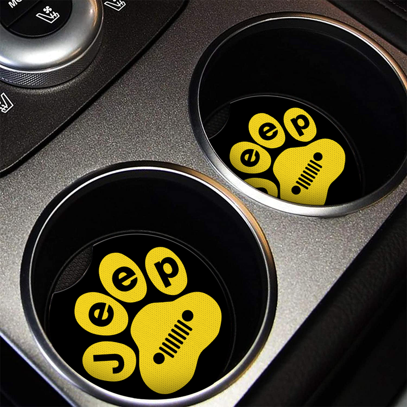 Yellow Jeep Paw Car Coasters Auto Cup Holder