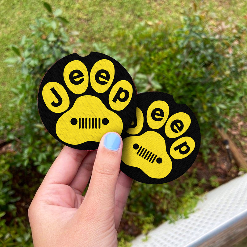 Yellow Jeep Paw Car Coasters Auto Cup Holder